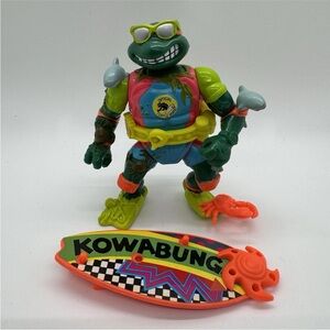 Vintage Playmates 1990 TMNT Sewer Surfer Mike Action Figure Complete